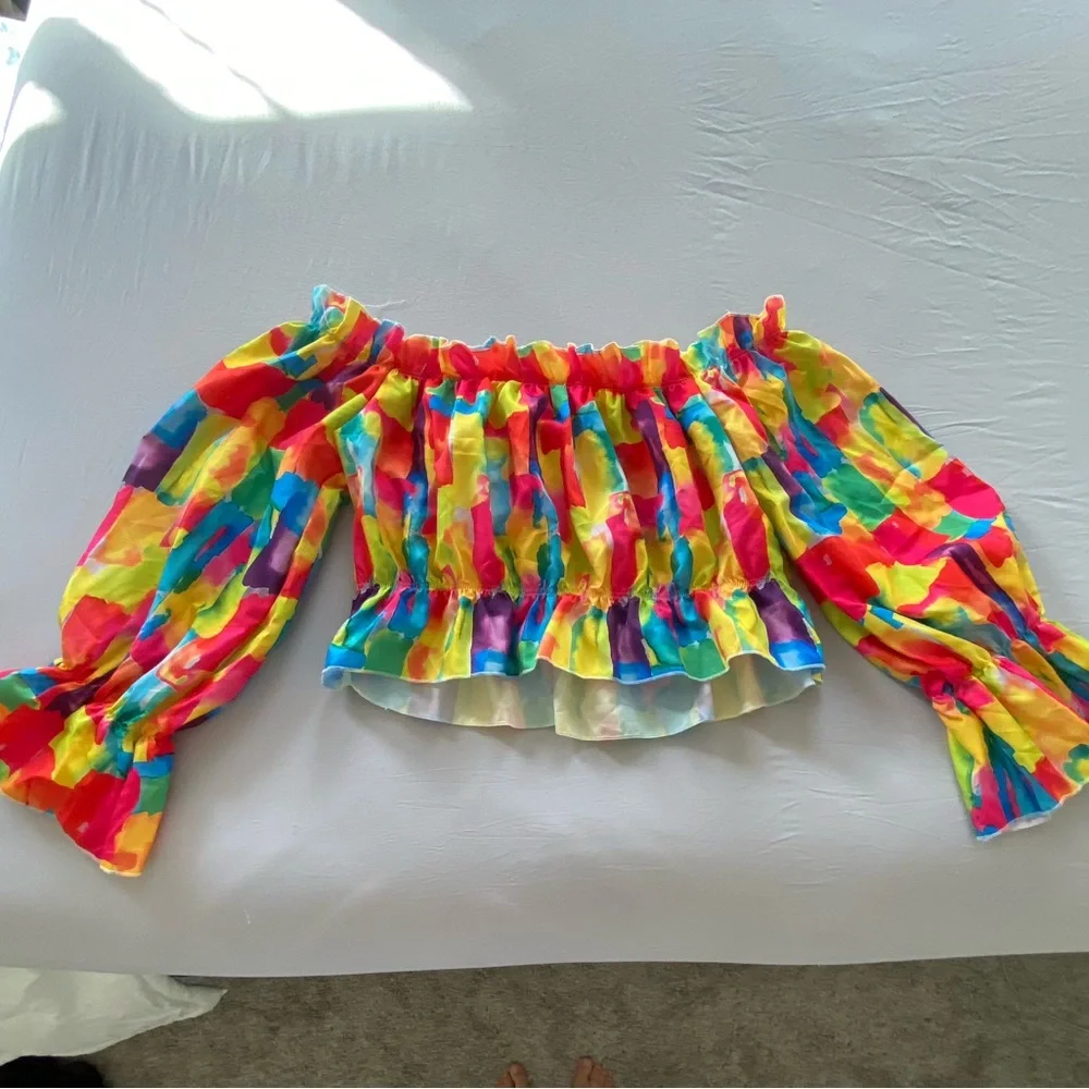 Colorful Off-Shoulder Ruffled Top - Picture 2 of 3